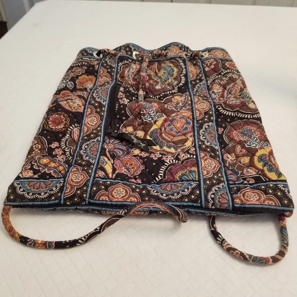 Vera Bradley Venetian Paisley Brown Cotton Cinched Backpack